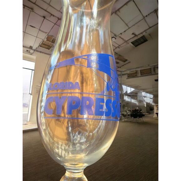Vintage Florida Cypress Gardens Blue Logo Hurricane Cocktail Glass 1996 Retro - Picture 2 of 6